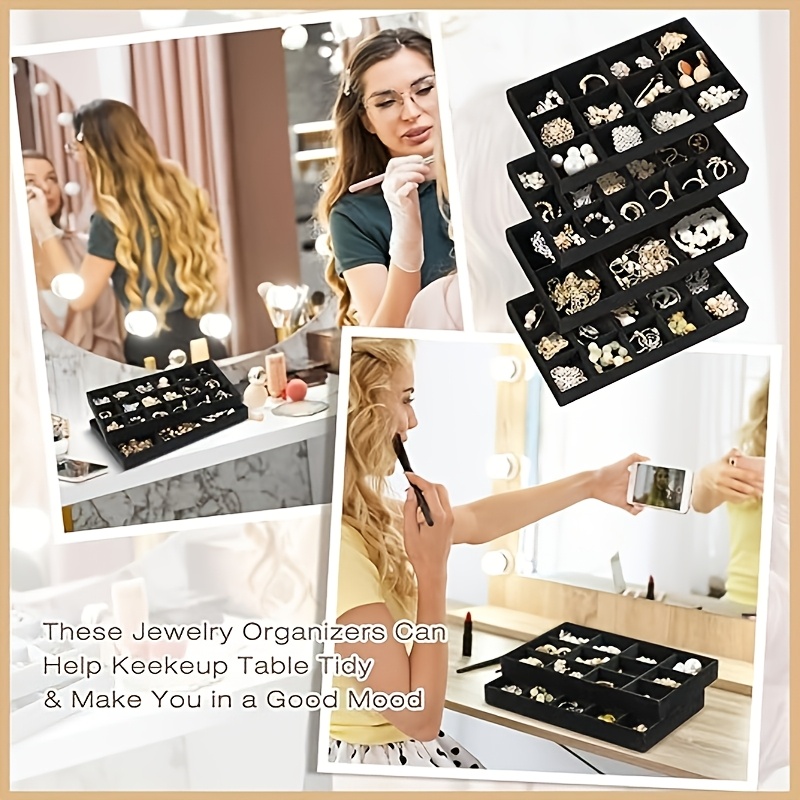 Stackable Velvet Jewelry Drawer Tray, Elegant Storage